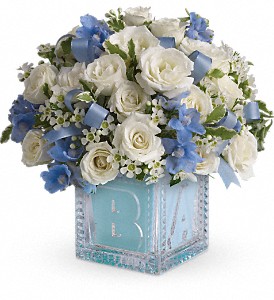 Baby's First Block by Teleflora - Blue in Hartley IA, Jackie's Floral Center