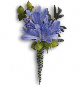 Bold and Blue Boutonniere in Hartley IA, Jackie's Floral Center